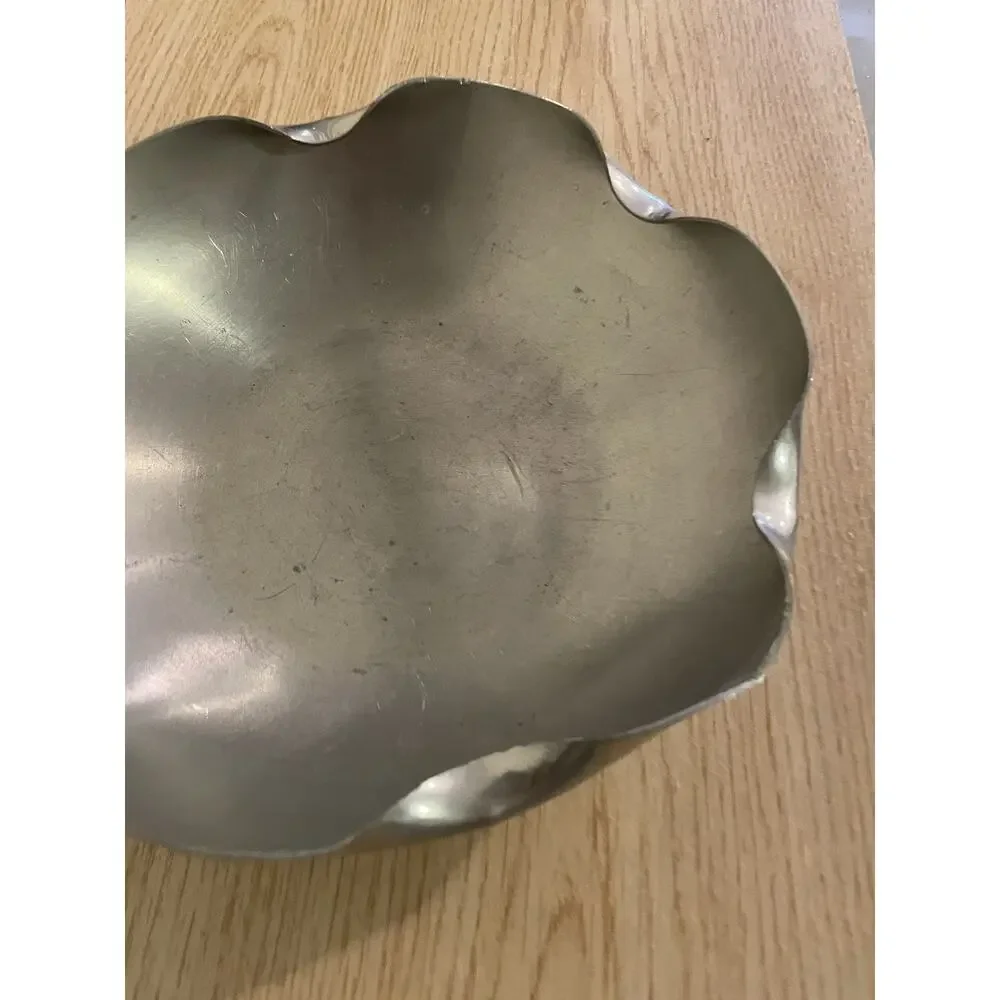 Vintage 7” F.J. Pulsifer Ruffled Scalloped Pewter Round Dish